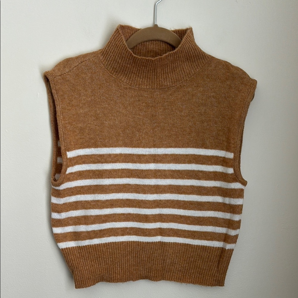 Striped Tan and White Women's Sweater Vest
